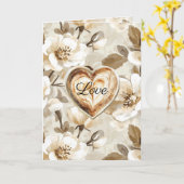 Crème Wit Bruin Bloemig Hart Liefde Kaart (Gele Bloem)