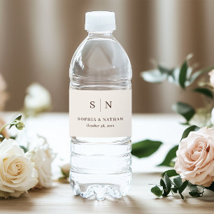 Crème Wit en Bruin Minimalistische en Chic Huwel Waterfles Etiket