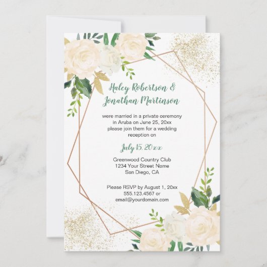 Crème Wit Goud Rozen Geometrische receptie Alleen  Kaart (Voorkant)