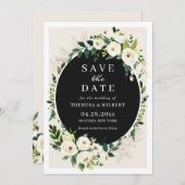 Crème Wit Groen Bloemen Huwelijk Save the Date Kaart (Voorkant / Achterkant)
