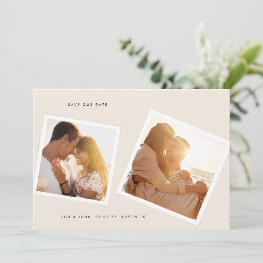 Crème Wit lijst Modern Eenvoudig 3 Foto Save The Date (Staand voorkant)