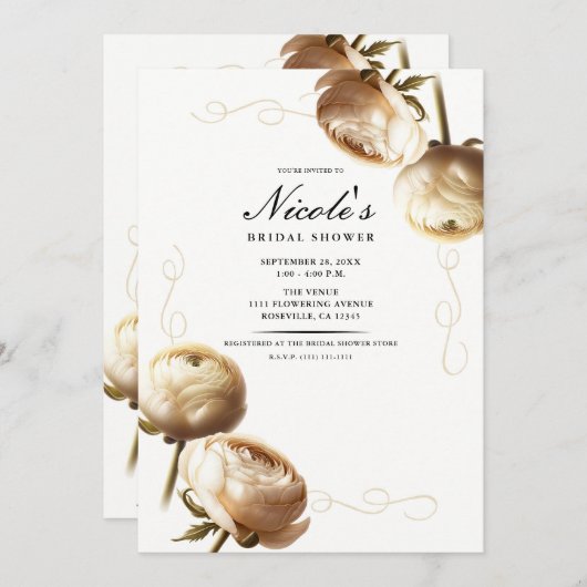 Crème & Wit Ranunculus Bloemen Vrijgezellenfeest Kaart (Voorkant / Achterkant)