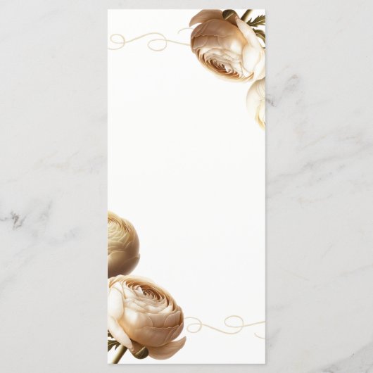 Crème & Wit Ranunculus Bloemenbruiloft Menu (Achterkant)