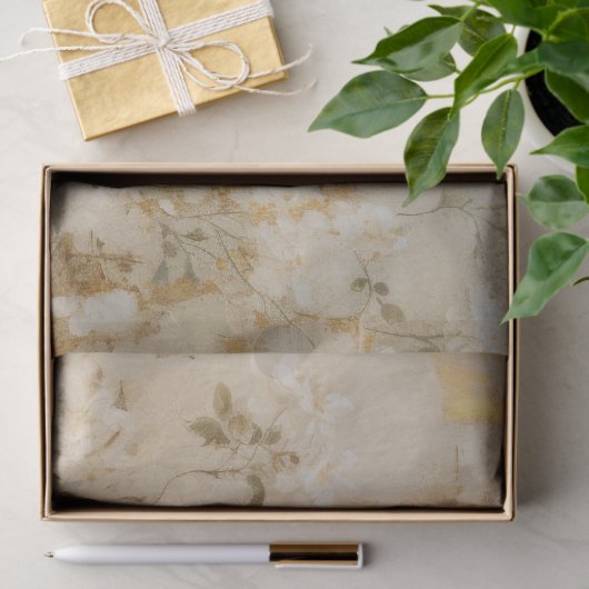 Crème Wit Romantisch Bloemen Bruiloft Tissuepapier (Geschenk)