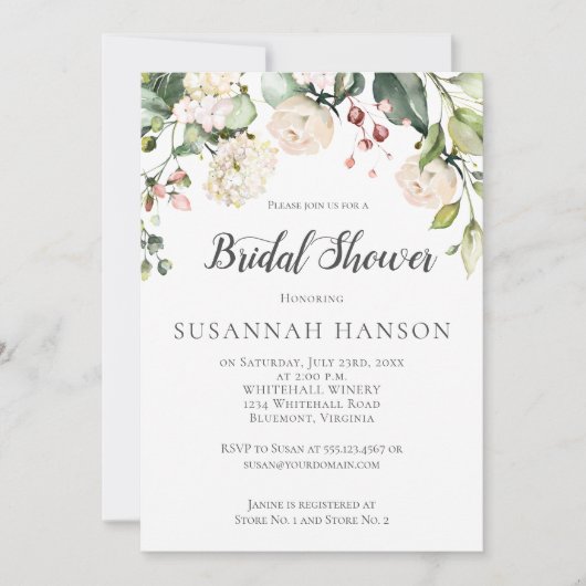 Crème Wit Roze Waterverf Bloemen Vrijgezellenfeest Kaart (Voorkant)