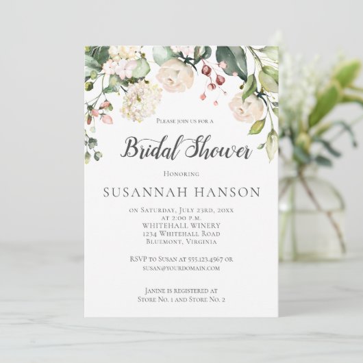 Crème Wit Roze Waterverf Bloemen Vrijgezellenfeest Kaart (Staand voorkant)