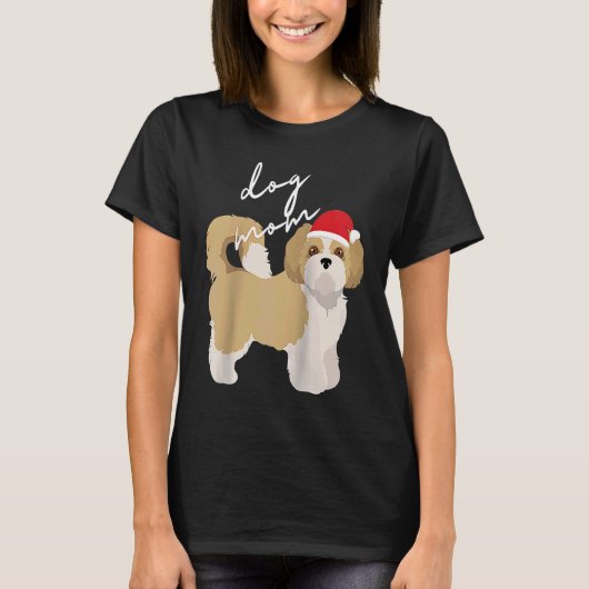 Crème & Wit Shih Tzu Hond Moeder Kerst Raglan T-shirt (Voorkant)