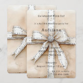 Crème Wit Zilver Glitzy Glam Boog Verjaardag Kaart (Voorkant / Achterkant)