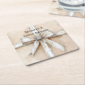 Crème Wit Zilver Glitzy Glam Boog Verjaardag Kartonnen Onderzetters (Schuin)