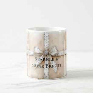 Crème Wit Zilver Glitzy Glam Boog Verjaardag Koffiemok