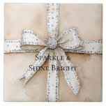 Crème Wit Zilver Glitzy Glam Boog Verjaardag Tegeltje<br><div class="desc">Crème Wit Zilver Glitzy Glam Boog Gift Kerst of Verjaardag Vrijgezellenfeest</div>