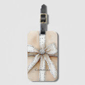 Crème Wit Zilver Glitzy Glam Bow Bagagelabel (Voorkant (verticaal))