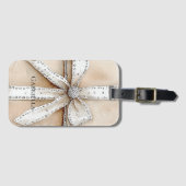Crème Wit Zilver Glitzy Glam Bow Bagagelabel (Voorkant (horizontaal))
