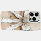 Crème Wit Zilver Glitzy Glam Bow Case-Mate iPhone Case (Achterkant (horizontaal))