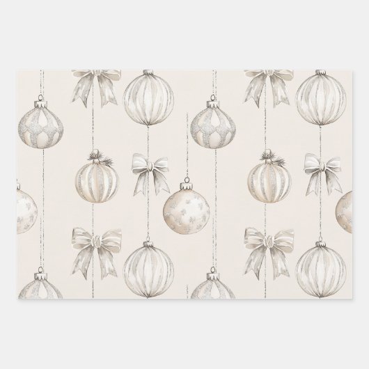 Crème Wit Zilver Glitzy Glam Bow Inpakpapier Vel (Voorkant 2)