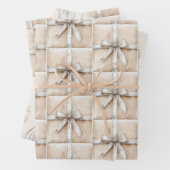 Crème Wit Zilver Glitzy Glam Bow Inpakpapier Vel (In situ)