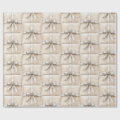 Crème Wit Zilver Glitzy Glam Bow Kerstmis Cadeaupapier (Vlak)