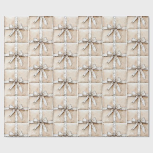 Crème Wit Zilver Glitzy Glam Bow Kerstmis Cadeaupapier (Vlak)