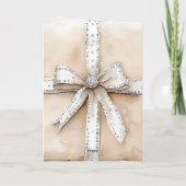 Crème Wit Zilver Glitzy Glam Bow Kerstmis Kaart (Achterkant)