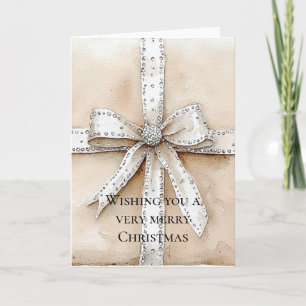 Crème Wit Zilver Glitzy Glam Bow Kerstmis Kaart