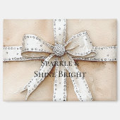 Crème Wit Zilver Glitzy Glam Bow Kerstmis Magneet (Voorkant)