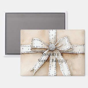 Crème Wit Zilver Glitzy Glam Bow Kerstmis Magneet