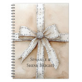 Crème Wit Zilver Glitzy Glam Bow Notitieboek (Voorkant)
