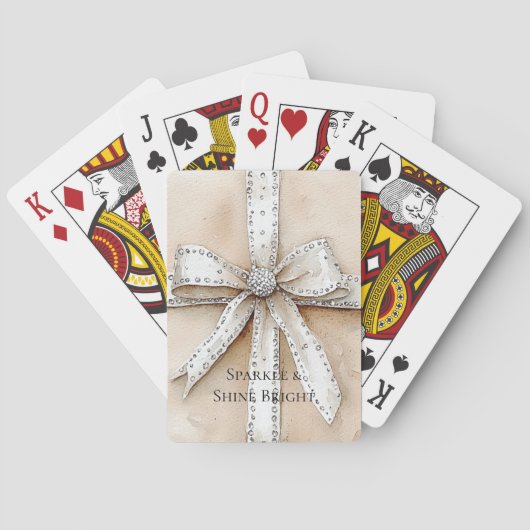 Crème Wit Zilver Glitzy Glam Bow Pokerkaarten (Achterkant)