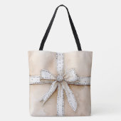 Crème Wit Zilver Glitzy Glam Bow Tote Bag (Achterkant)