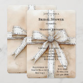 Crème Wit Zilver Glitzy Glam Bow Vrijgezellenfeest Kaart (Voorkant / Achterkant)