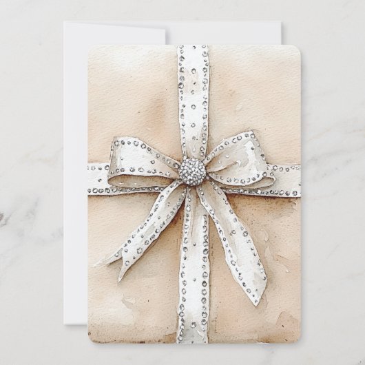 Crème Wit Zilver Glitzy Glam Bow Wedding Kaart (Achterkant)