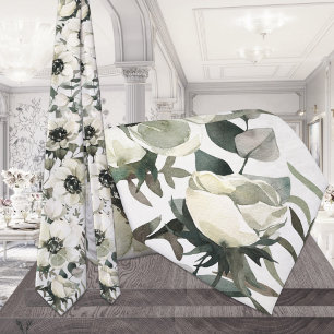 Crème Witte Anemonen Groene Eucalyptus Bruiloft Stropdas
