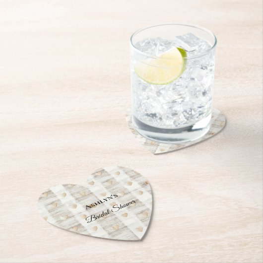 Crème Witte Beige Boho Harten Bruiloft Borrel Kartonnen Onderzetters (Insitu)