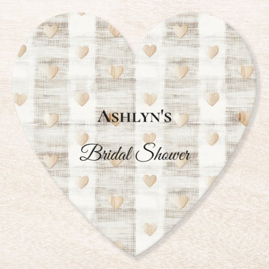 Crème Witte Beige Boho Harten Bruiloft Kartonnen Onderzetters (Voorkant)