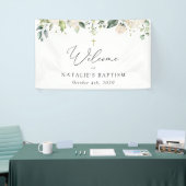 Crème Witte Bloemen, Boho, Bloem Baptism Welkom Spandoek (Beurs)