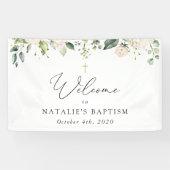 Crème Witte Bloemen, Boho, Bloem Baptism Welkom Spandoek (Horizontaal)
