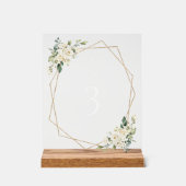 Crème Witte Bloemen, Boho, Doop Tafel Nummers Acryl Bord (Voorkant)