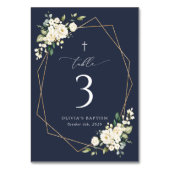 Crème Witte Bloemen, Boho, Doop Tafel Nummers Kaart (Voorkant)