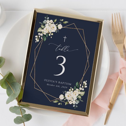 Crème Witte Bloemen, Boho, Doop Tafel Nummers Kaart