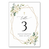 Crème Witte Bloemen, Boho, Doop Tafel Nummers Kaart (Voorkant)