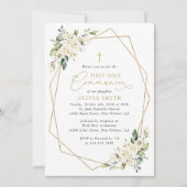 Crème Witte Bloemen, Boho, Eerste Heilige Communie Kaart (Voorkant)