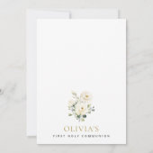 Crème Witte Bloemen, Boho, Eerste Heilige Communie Kaart (Achterkant)