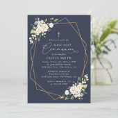 Crème Witte Bloemen, Boho, Eerste Heilige Communie Kaart (Staand voorkant)