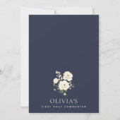Crème Witte Bloemen, Boho, Eerste Heilige Communie Kaart (Achterkant)
