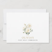 Crème Witte Bloemen, Boho, Eerste Heilige Communie Kaart (Achterkant)