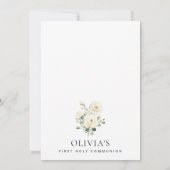 Crème Witte Bloemen, Boho, Eerste Heilige Communie Kaart (Achterkant)