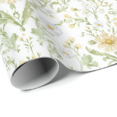 Crème Witte Bloemen Bruiloft Feest Cadeaupapier (Rol Hoek)