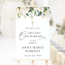 Crème Witte Bloemen, Eerste Heilige Communie Welko Poster