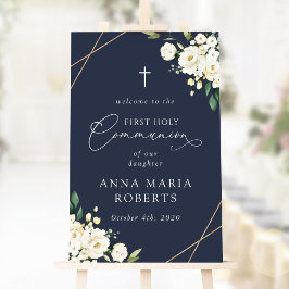 Crème Witte Bloemen, Eerste Heilige Communie Welko Poster