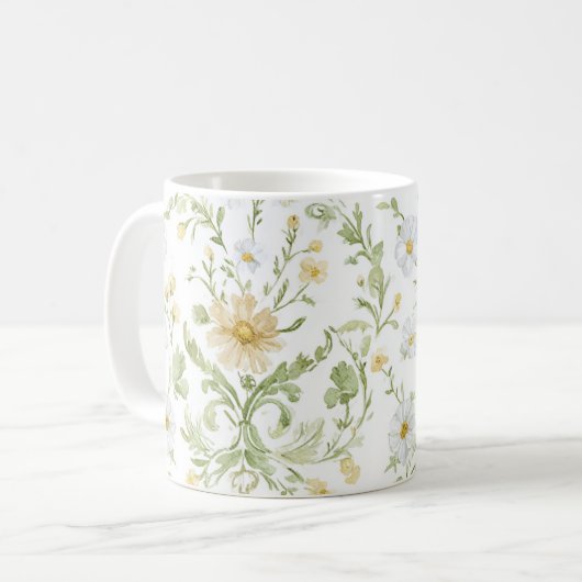 Crème Witte Bloemen Koffiemok (Voorkant links)